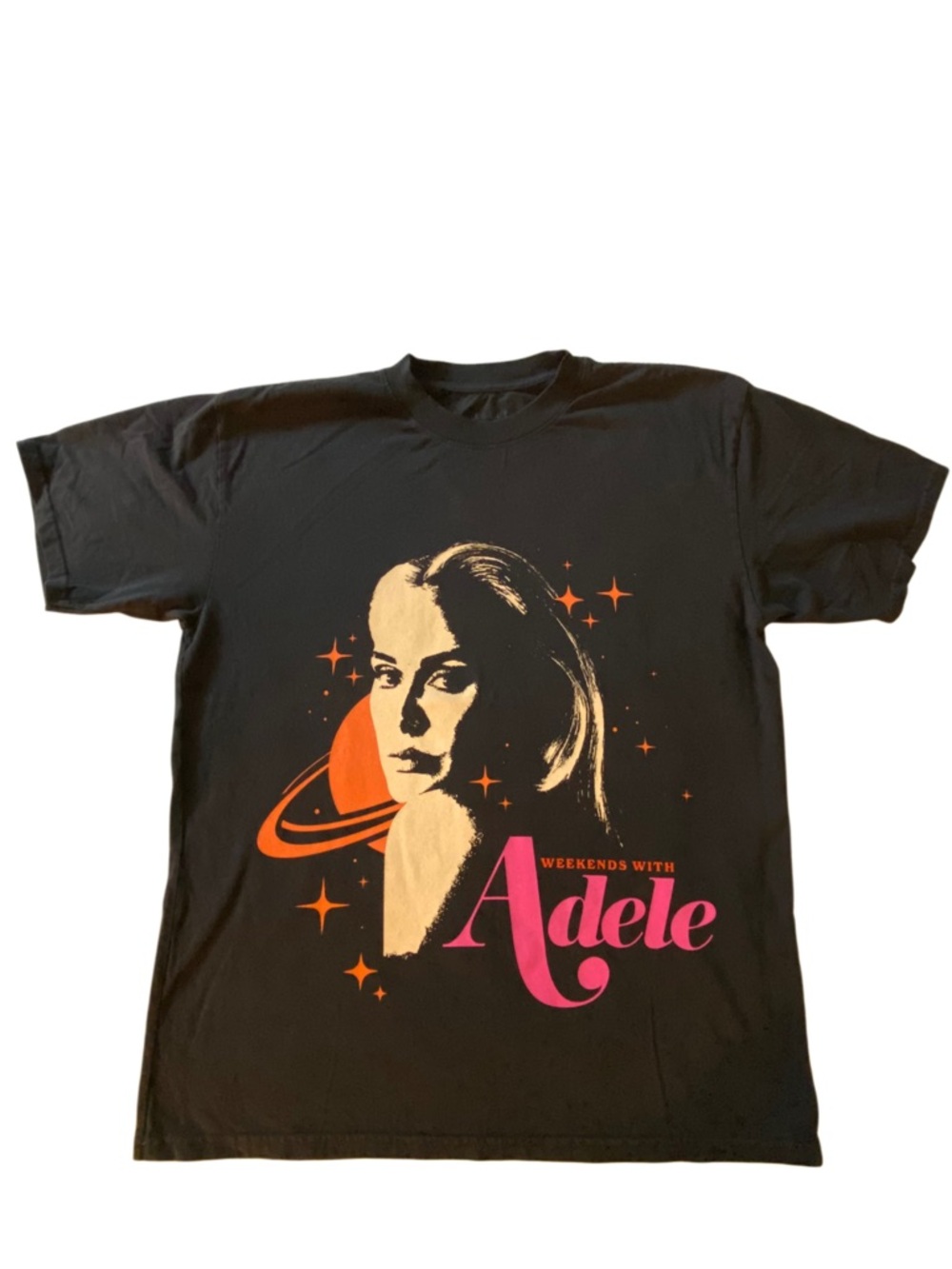 Weekends With Adele Graphic Tee - Black, Pink & Orange Planet & Stars Las Vegas